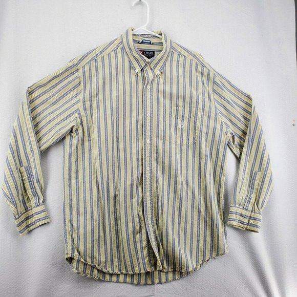 Chaps Shirt Men's Long Sleeve Flannel Button Up Striped Yellow Large - Picture 3 of 12